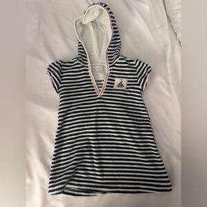 Kissy Kissy Striped Hoodie Terrycloth Coverup with Embroidered Patch